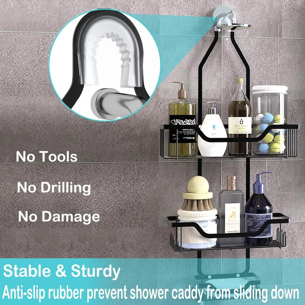 Over the Shower Head Caddy, Hanging Shower Organizer - 3-Tier Organizer W/ Soap Holder & Hooks for Towels, Sponge, Back to Schoo
