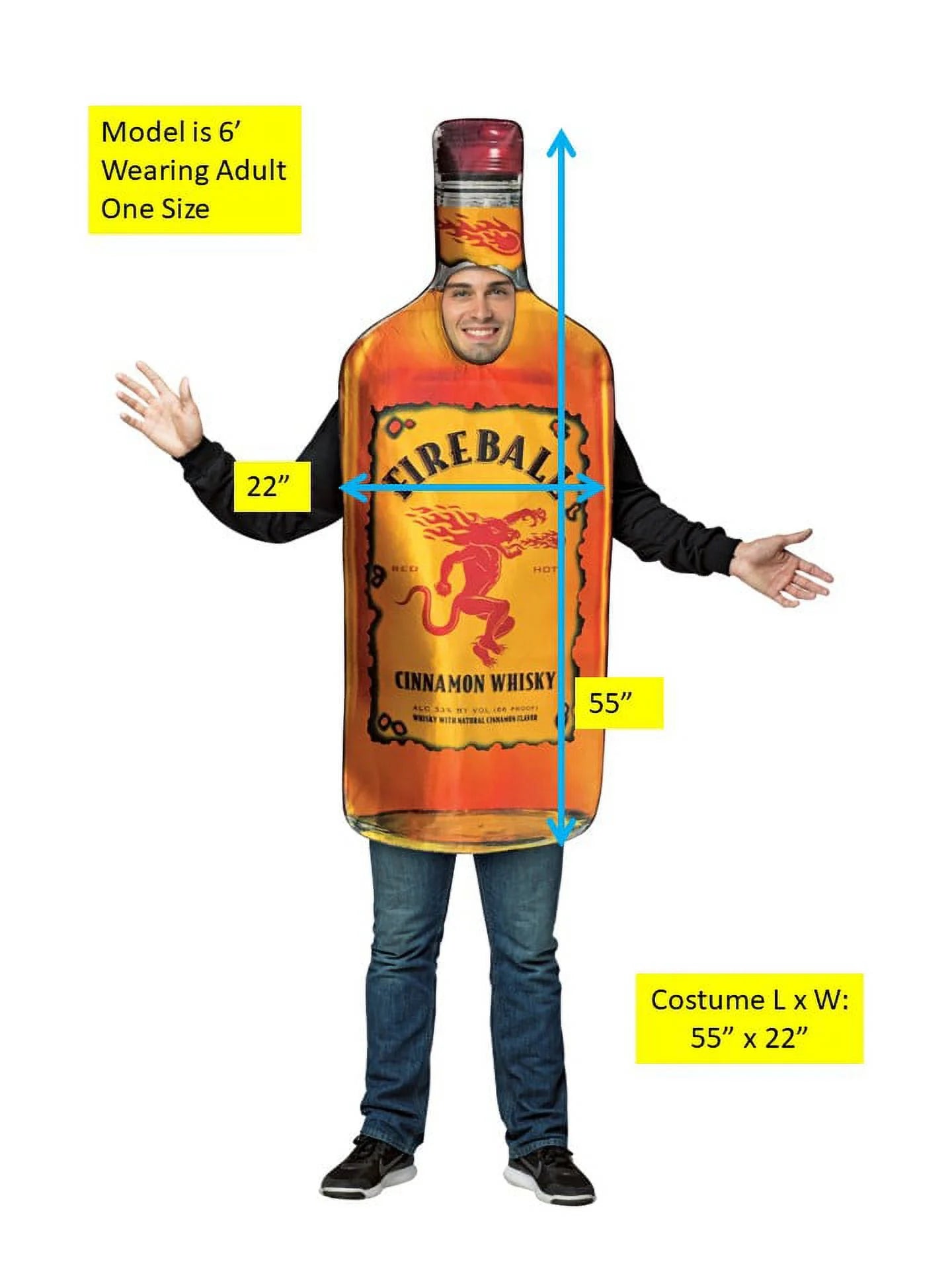 Fireball Bottle Halloween Costume for Adults, Unisex One Size, Orange