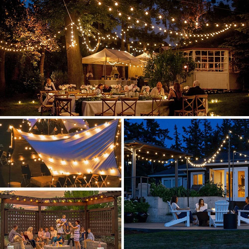 7.6M 18M 30M LED Solar String Lights G40 Patio Light Shatterproof Bulb Camper Garden Waterproof Hanging Lights for Garden Decora