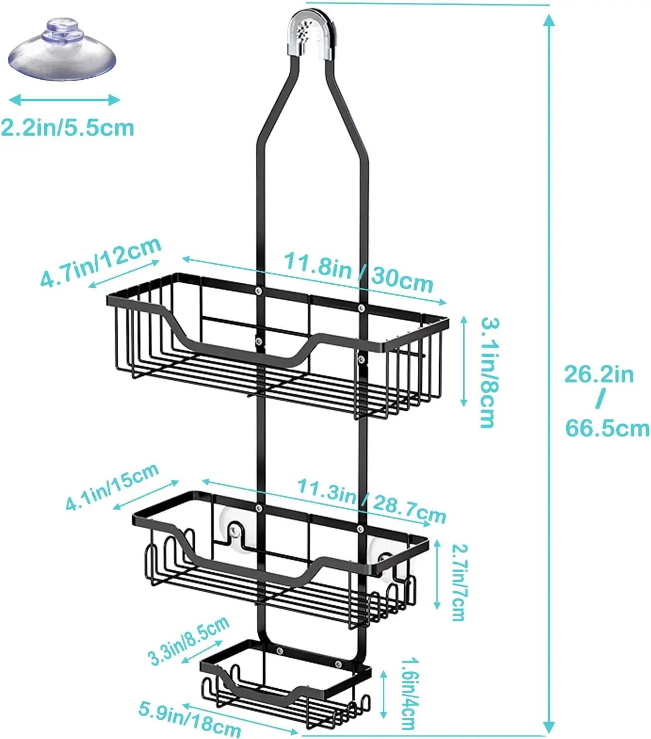 Over the Shower Head Caddy, Hanging Shower Organizer - 3-Tier Organizer W/ Soap Holder & Hooks for Towels, Sponge, Back to Schoo