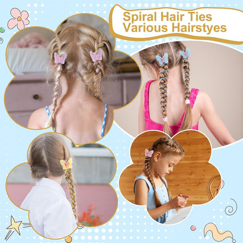 8PCS Butterfly Telephone Wire Hair Bands Spiral Hair Ties for Kids Women Thick Thin Hair, Colorful Telephone Cord Hair Ties, Elastic Hair Accessories for Little Girls, Ponytail Holders