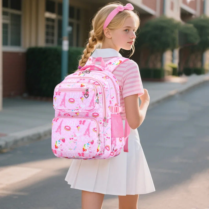 Stylish 3-Piece Cartoon Print Backpack Set with Lunch Box for Kids - Perfect for School and Adventures!