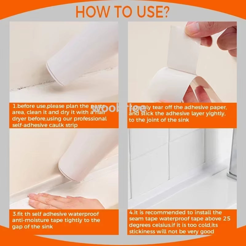 Self-Adhesive Waterproof PVC Sealing Strip Tape for Bathroom, Kitchen & Toilet - Mold-Proof Caulk Solution