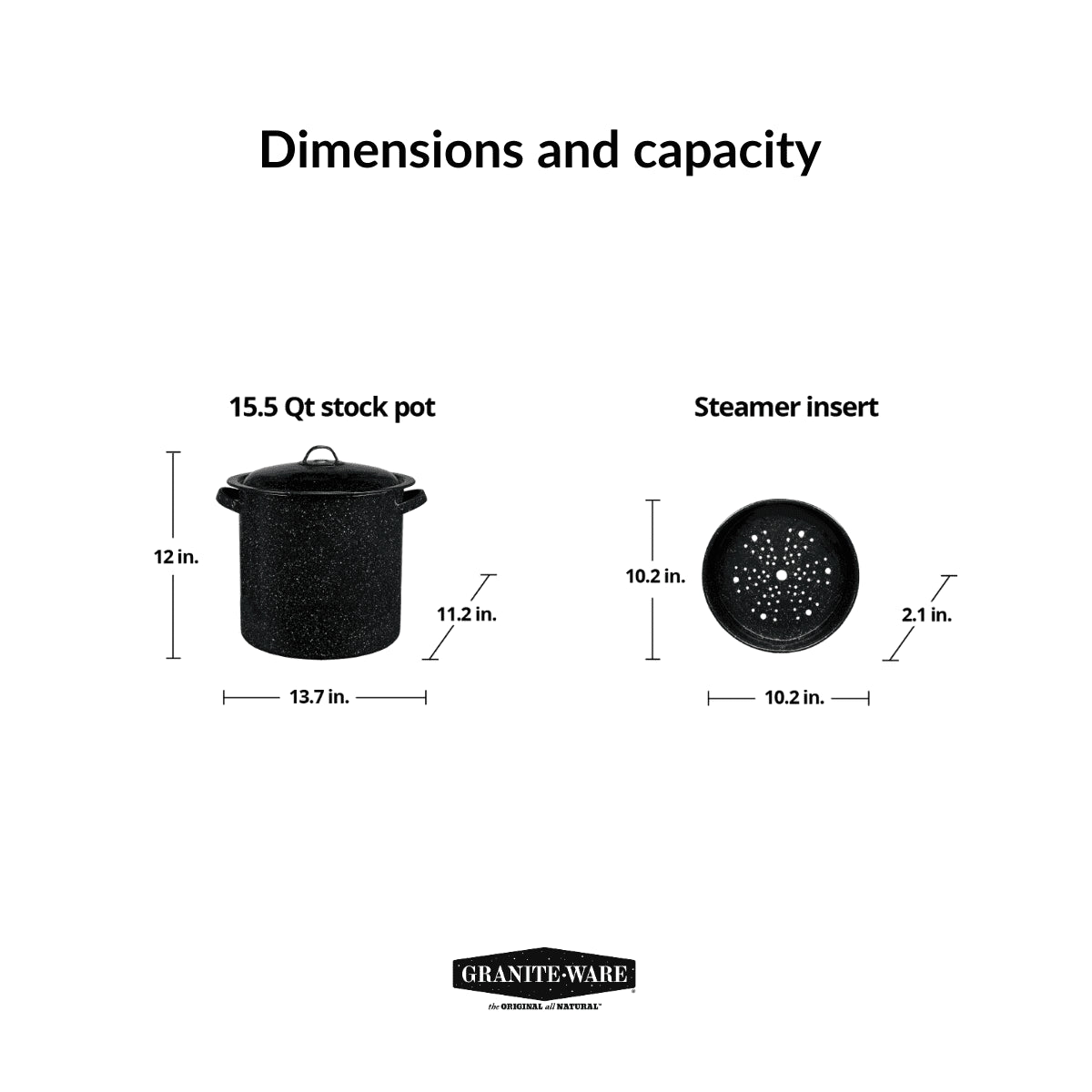 15.5-Quart Black Enamel on Steel Multiuse Pot with Steamer Insert for Seafood, Tamales, and Stock