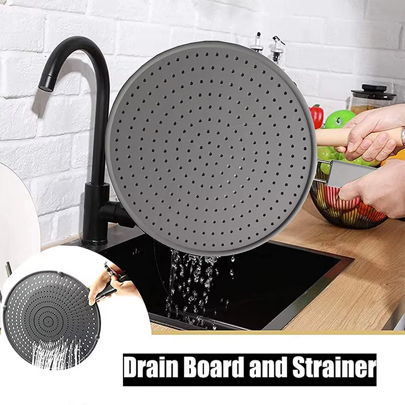 Silicone Kitchen Splatter Screen with Handle Heat-Resisting Oil Splash Guard Drain Board Cover Kitchen Frying Pan Lid