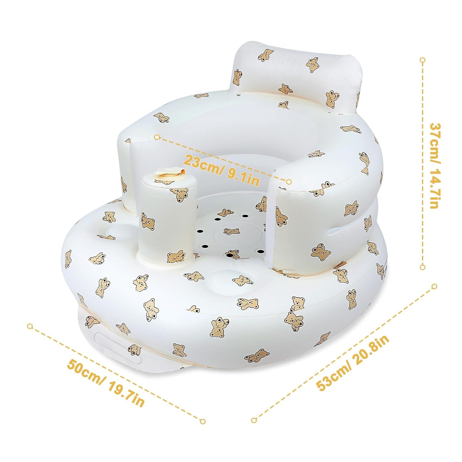Inflatable Baby Seat for Babies 3 Months & Up, Baby Floor Seats for Sitting Up, Baby Seats for Infants, Blow up Baby Chair with Built in Air Pump - Bear