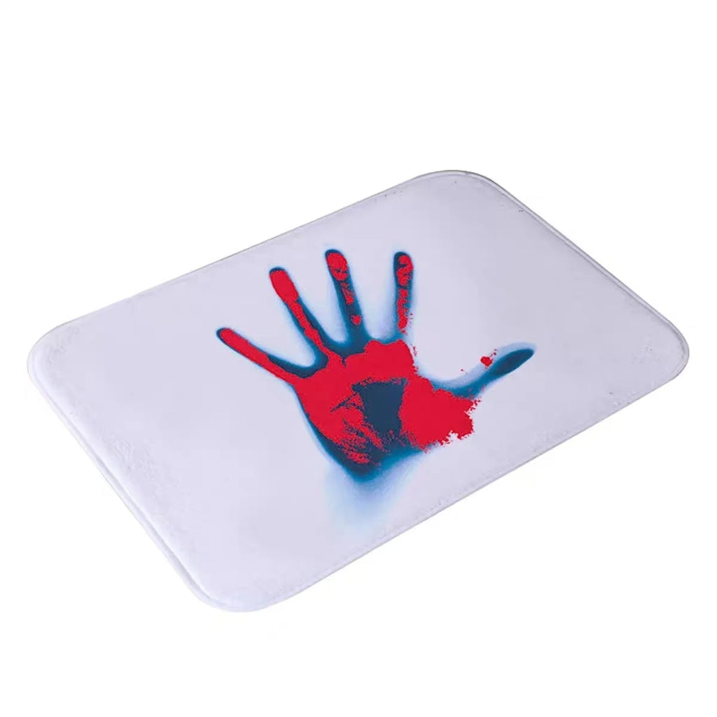 VIKAMA Modern Horror Blood Handprints Flannel Halloween Non-Slip Bathroom Toilet Doorway Wearable Durable Rugs Home Decoration