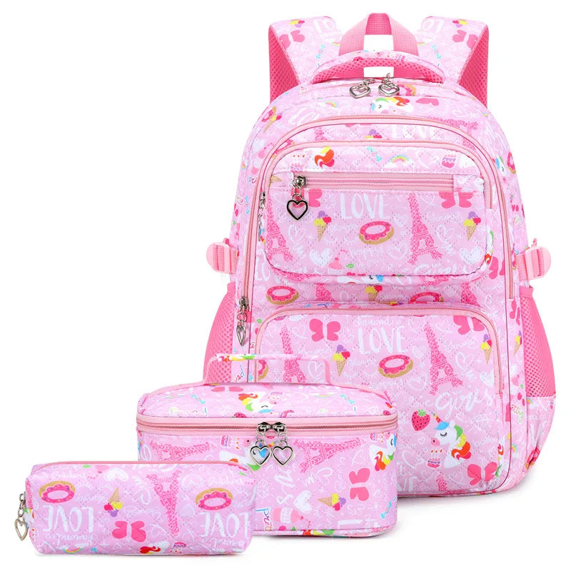 Stylish 3-Piece Cartoon Print Backpack Set with Lunch Box for Kids - Perfect for School and Adventures!