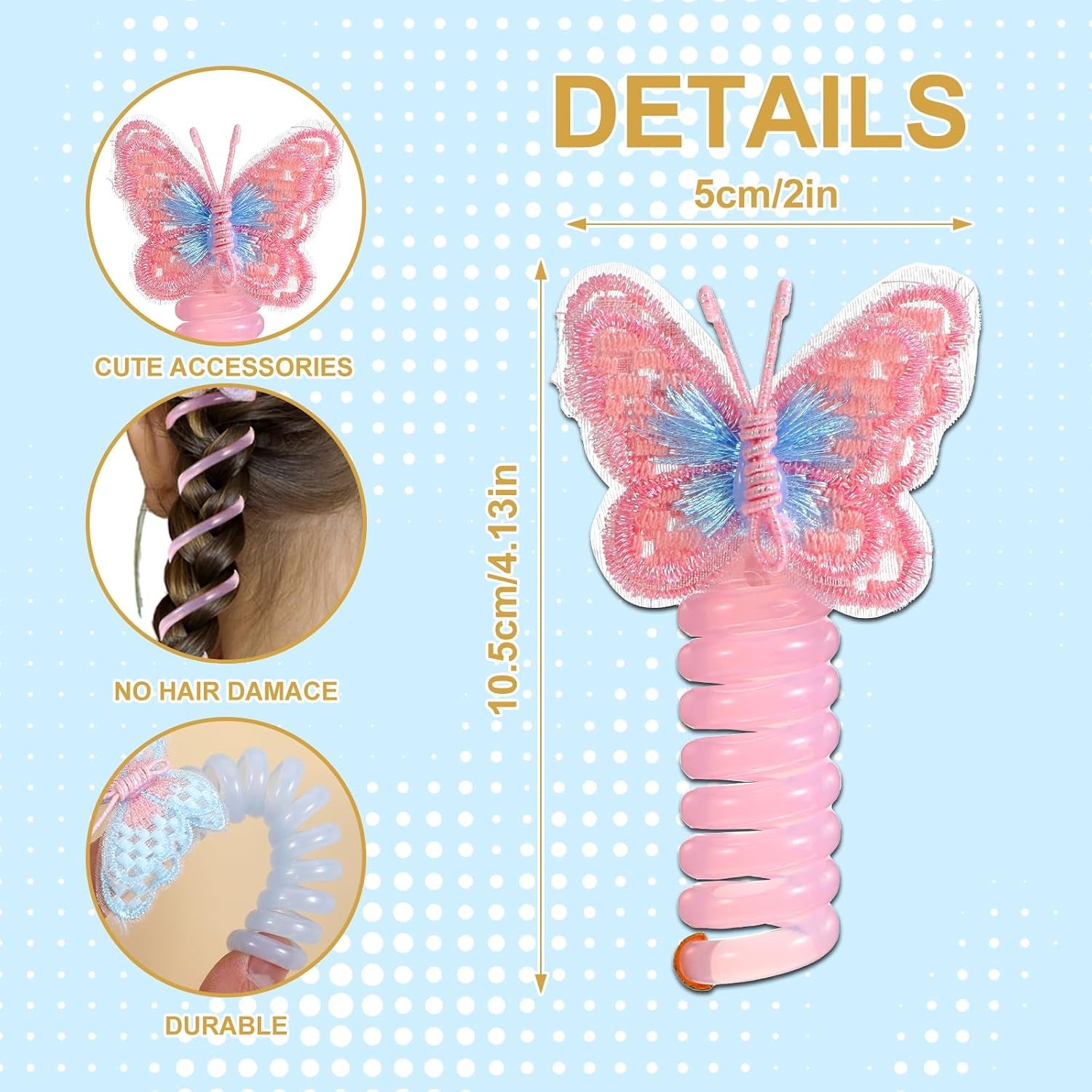 8PCS Butterfly Telephone Wire Hair Bands Spiral Hair Ties for Kids Women Thick Thin Hair, Colorful Telephone Cord Hair Ties, Elastic Hair Accessories for Little Girls, Ponytail Holders