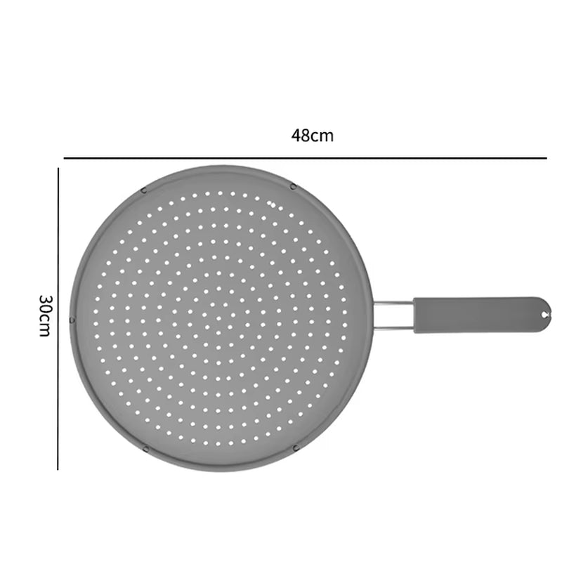 Silicone Kitchen Splatter Screen with Handle Heat-Resisting Oil Splash Guard Drain Board Cover Kitchen Frying Pan Lid
