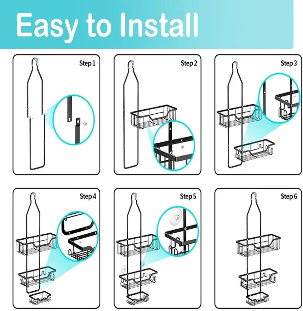 Over the Shower Head Caddy, Hanging Shower Organizer - 3-Tier Organizer W/ Soap Holder & Hooks for Towels, Sponge, Back to Schoo