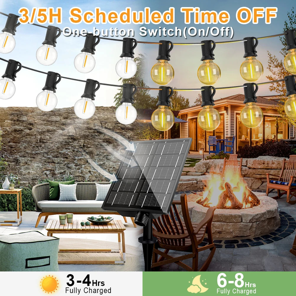 7.6M 18M 30M LED Solar String Lights G40 Patio Light Shatterproof Bulb Camper Garden Waterproof Hanging Lights for Garden Decora