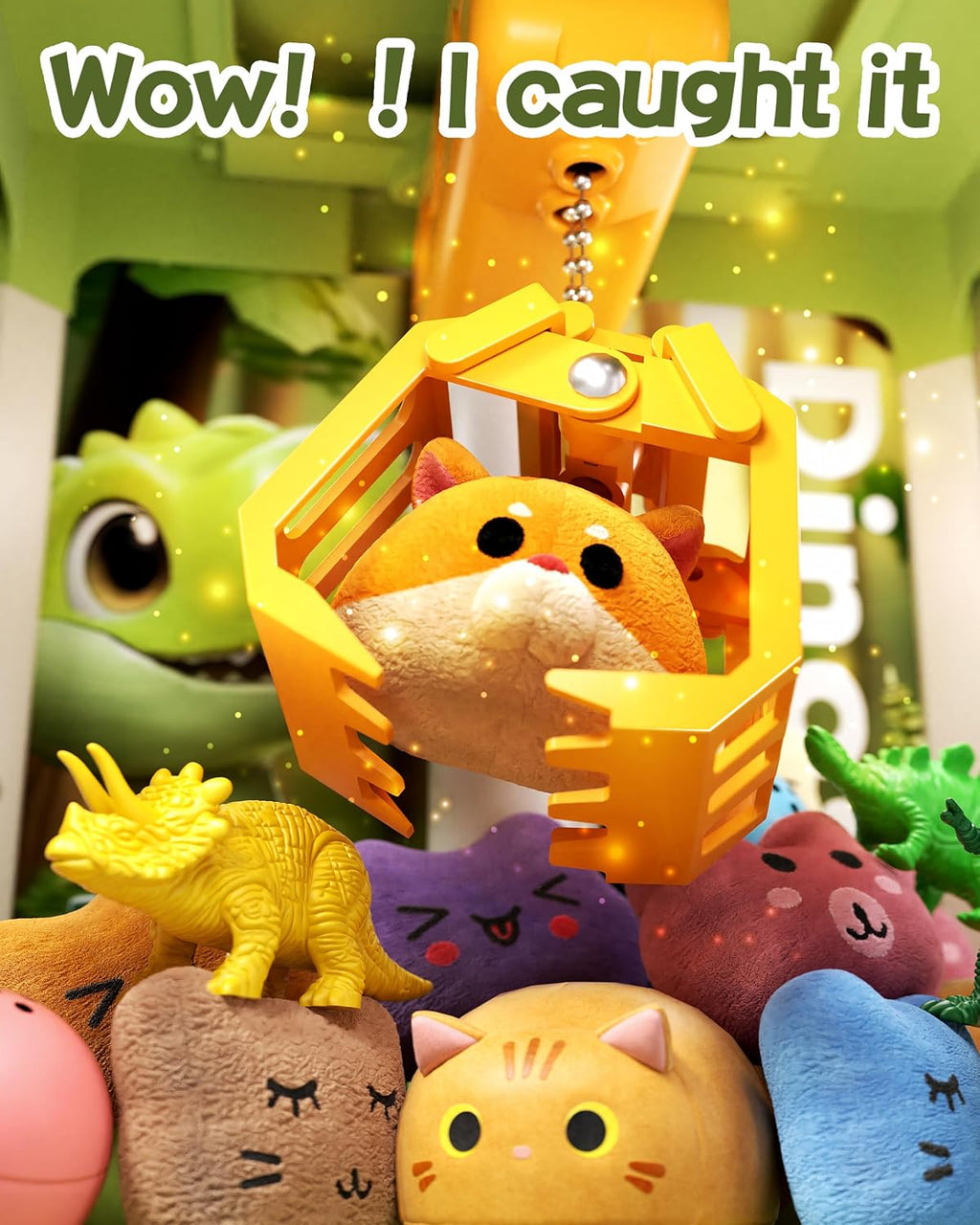 32PCS Dinosaur Claw Machine for Kids (Small) | Mini Vending Machine with Music & Adjustable Volume, Electronic Arcade Game Prize Dispenser for Birthday Toys Gifts Age 3+