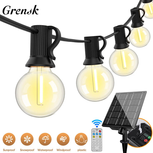 7.6M 18M 30M LED Solar String Lights G40 Patio Light Shatterproof Bulb Camper Garden Waterproof Hanging Lights for Garden Decora