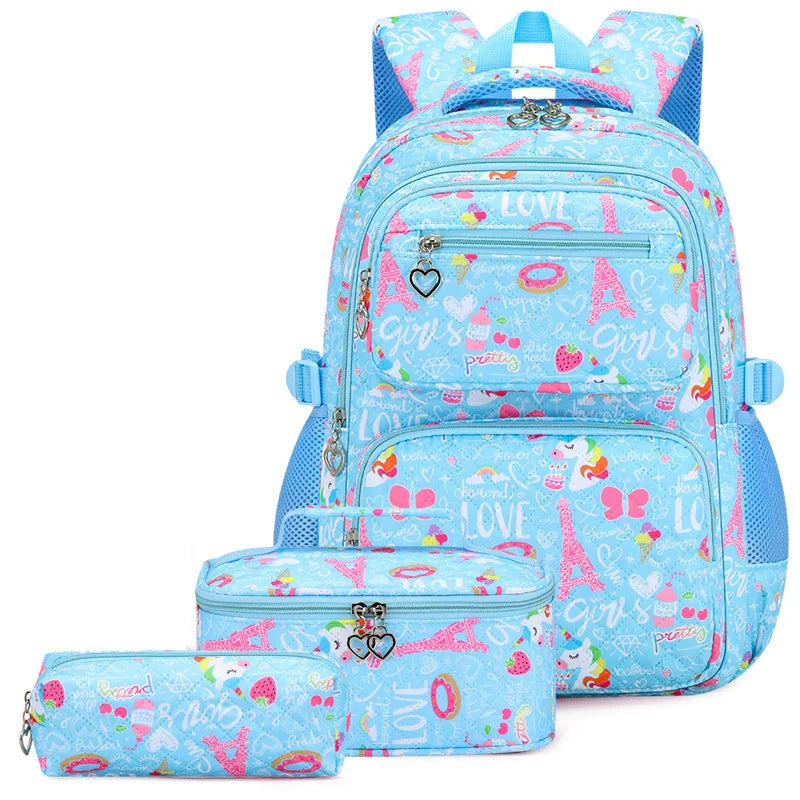 Stylish 3-Piece Cartoon Print Backpack Set with Lunch Box for Kids - Perfect for School and Adventures!